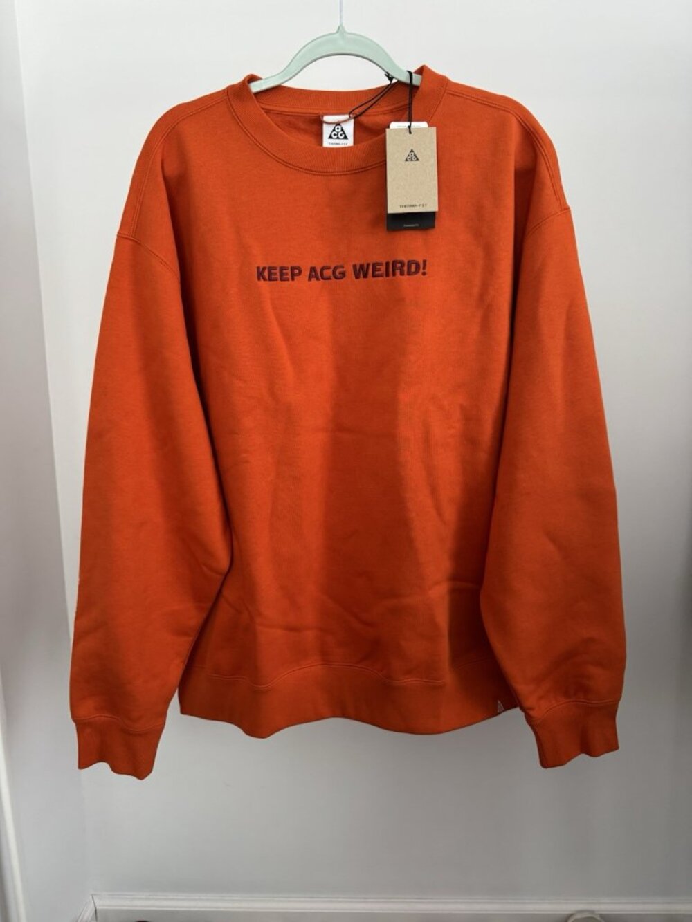 Nike ACG Therma-FIT Crew Sweatshirt Men's Large Orange Keep ACG Weird NWT